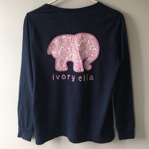 Navy Blue & Pink Floral Ivory Ella Long Sleeve Tee | Light Weight | Soft